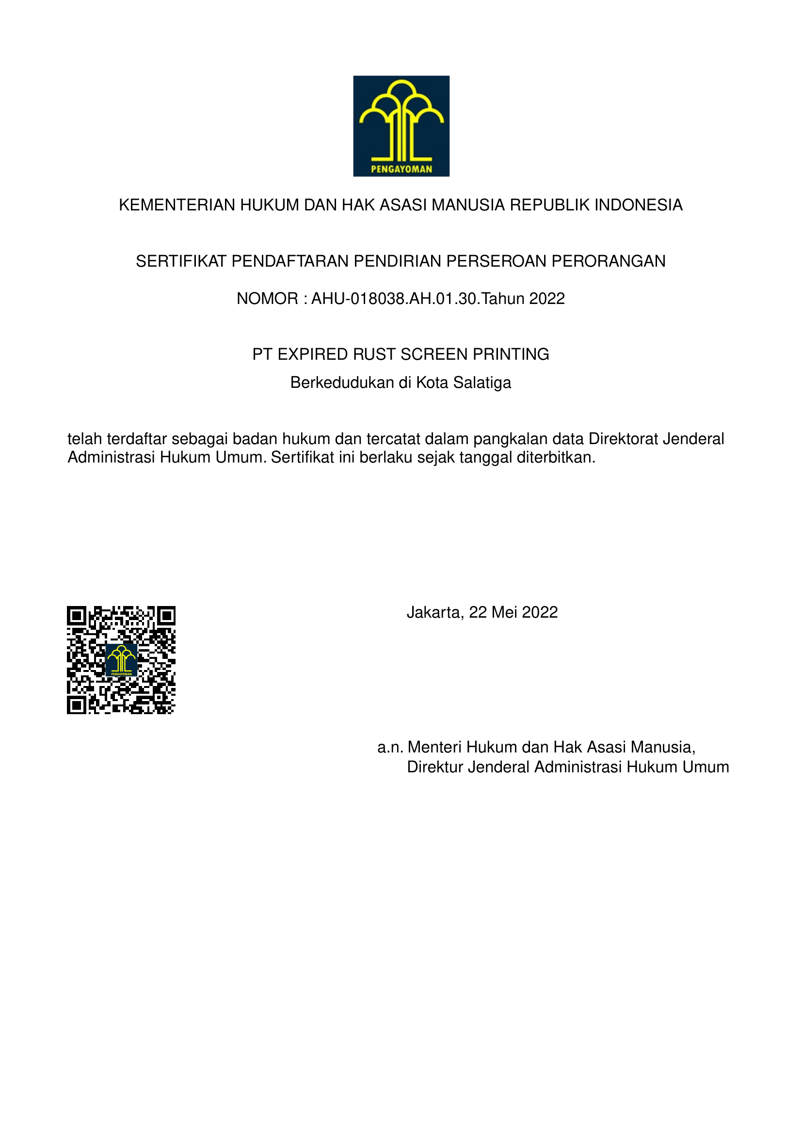 Sertifikat PT Expired Rust